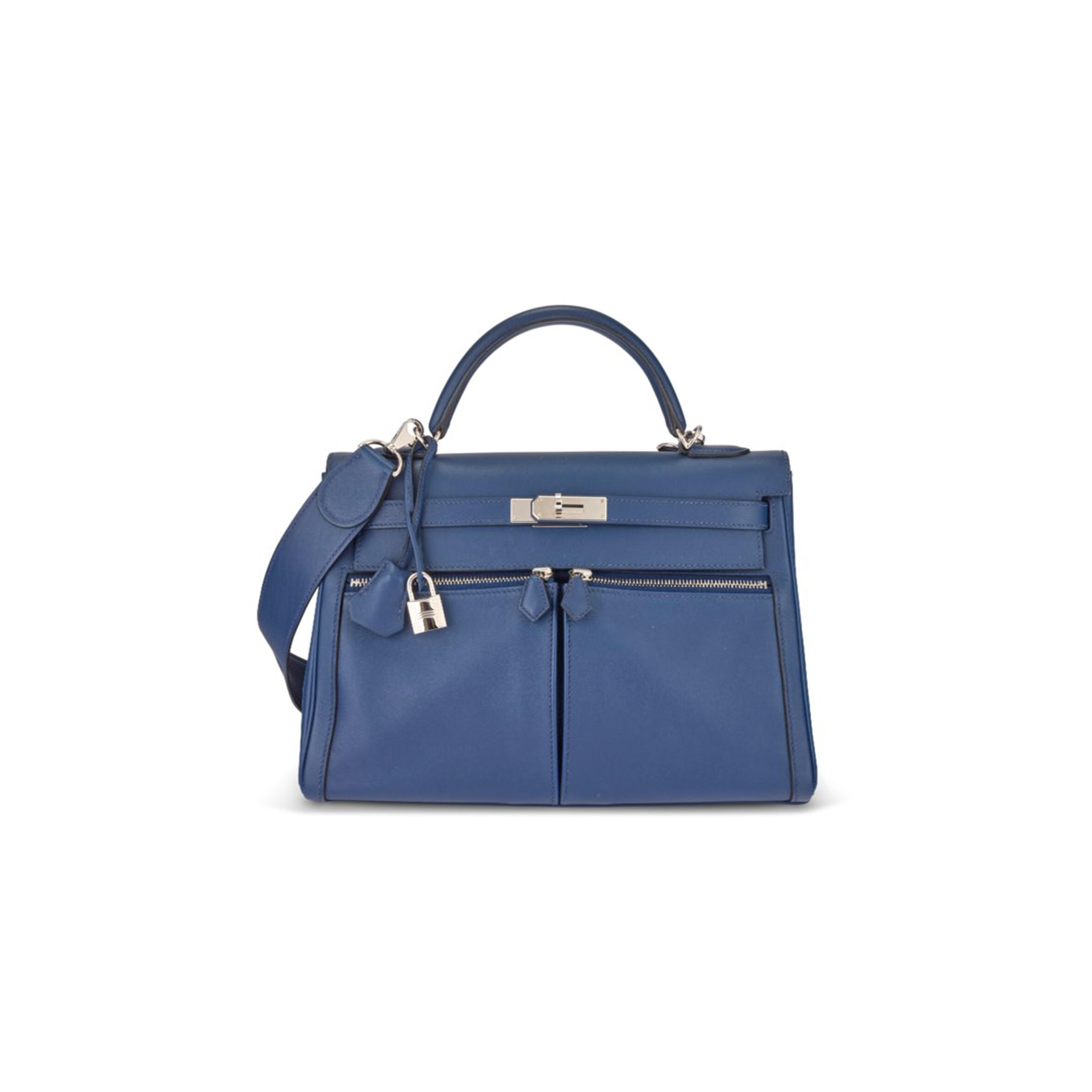 H**mes MASTER A BLEU DE MALTE SWIFT LEATHER KELLY LAKIS 32 WITH PALLADIUM HARDWARE (32*23*10cm)